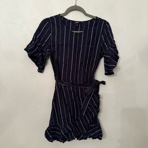 EXPRESS Navy Striped Ruffle Dress